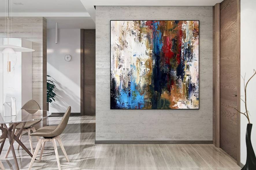 Gray Hand-painted Contemporary Abstract Canvas Artwork Q1R4B